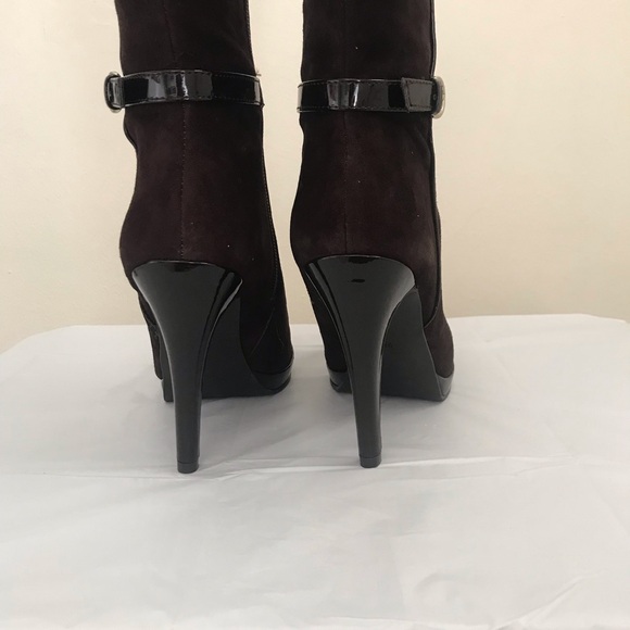 New Nine West Relianto Calf Suede Knee High Stiletto Brown Womens Boots - Picture 2 of 10